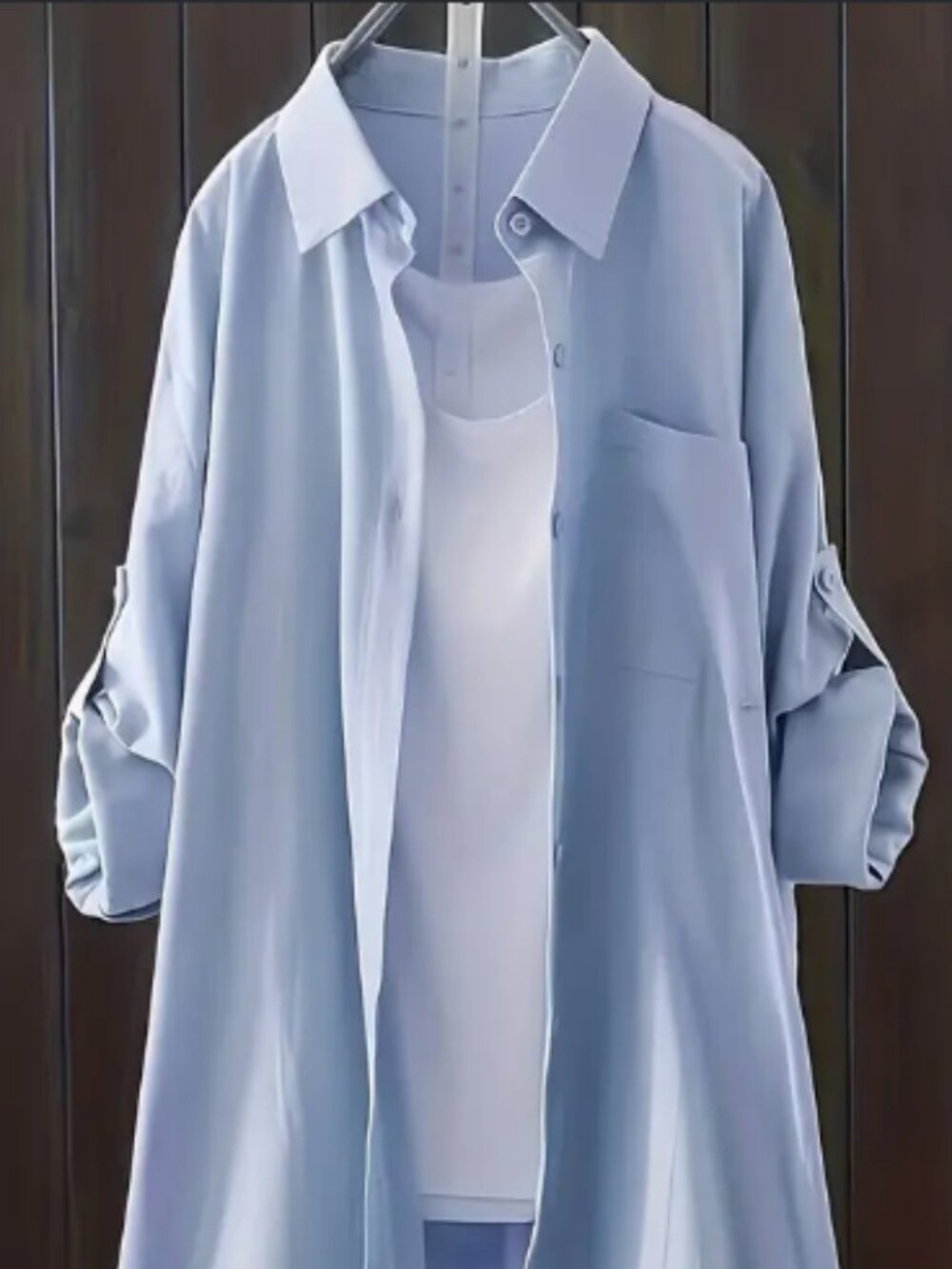 Women's Solid Color Long Sleeve Button Front Shirt with Patch Pocket Casual